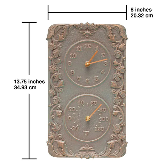 The 'Acanthus' Estate Gauge | 14" Vertical Outdoor Clock and Thermometer