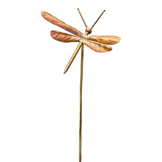 The Aureate Glider Flamed Copper Dragonfly | 29" Artisan Metal Garden Stake | Ancient Graffiti