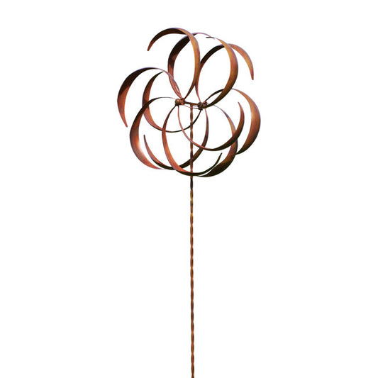 The Copper Bloom | 87" Extra-Large Double Kinetic Wind Sculpture | Flamed Copper | Ancient Graffiti