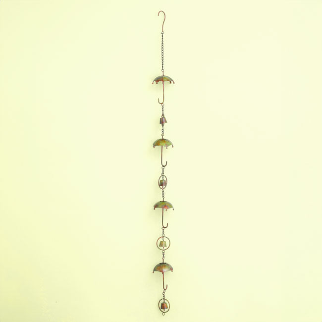 The Umbrella Parasol Spire | 93" Flamed Copper Steel Bell Rain Chain | Ancient Graffiti