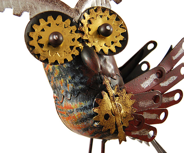The Mechanical Sentinel | 55" Steampunk Kinetic Alert Owl Rocker | Esschert Design