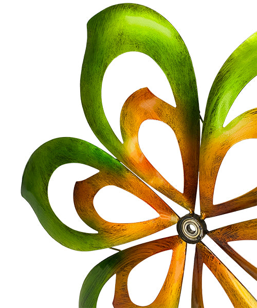 The Vernal Kinetic Cornerstone | 93" Orange and Green Floral Double Wind Spinner | Marshall Home & Garden