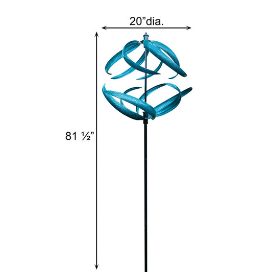 The Celestial Kinetic Keystone | 81" Blue Spherical Double Wind Spinner | Marshall Home & Garden