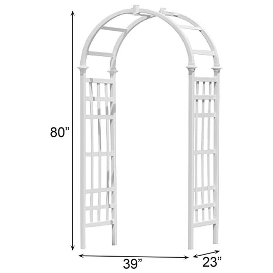 The Corinthian Arched Estate Sanctuary Arbor | 80" White Weather-Proof Vinyl Garden Arch | New England Arbors