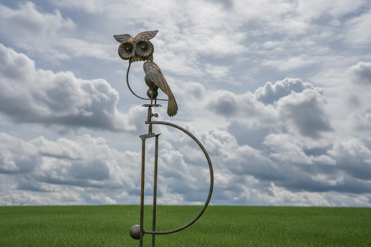 The Midnight Sentinel | 55" Kinetic Owl Rocker Wind Sculpture | Esschert Design