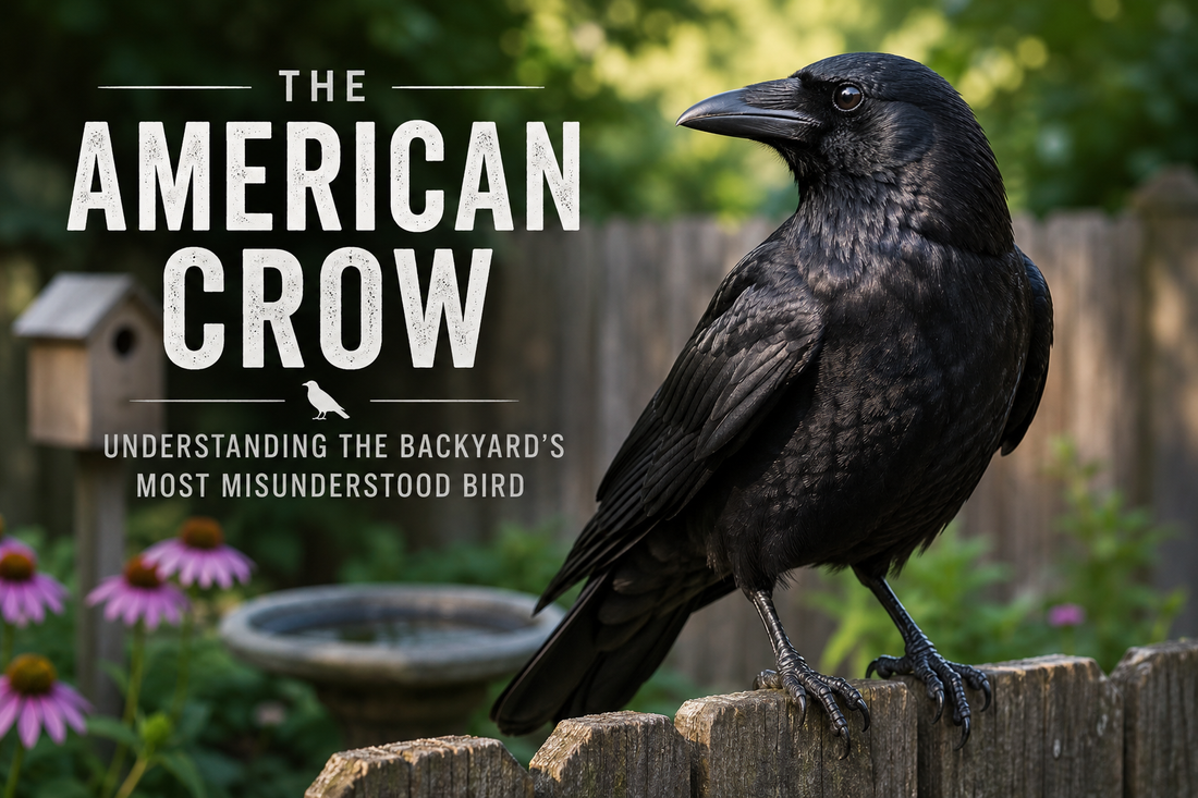 American Crow perched on a weathered fence at sunrise overlooking a rural property