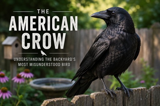 American Crow perched on a weathered fence at sunrise overlooking a rural property