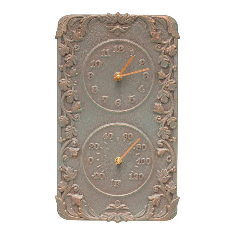 The 'Acanthus' Estate Gauge | 14" Vertical Outdoor Clock and Thermometer