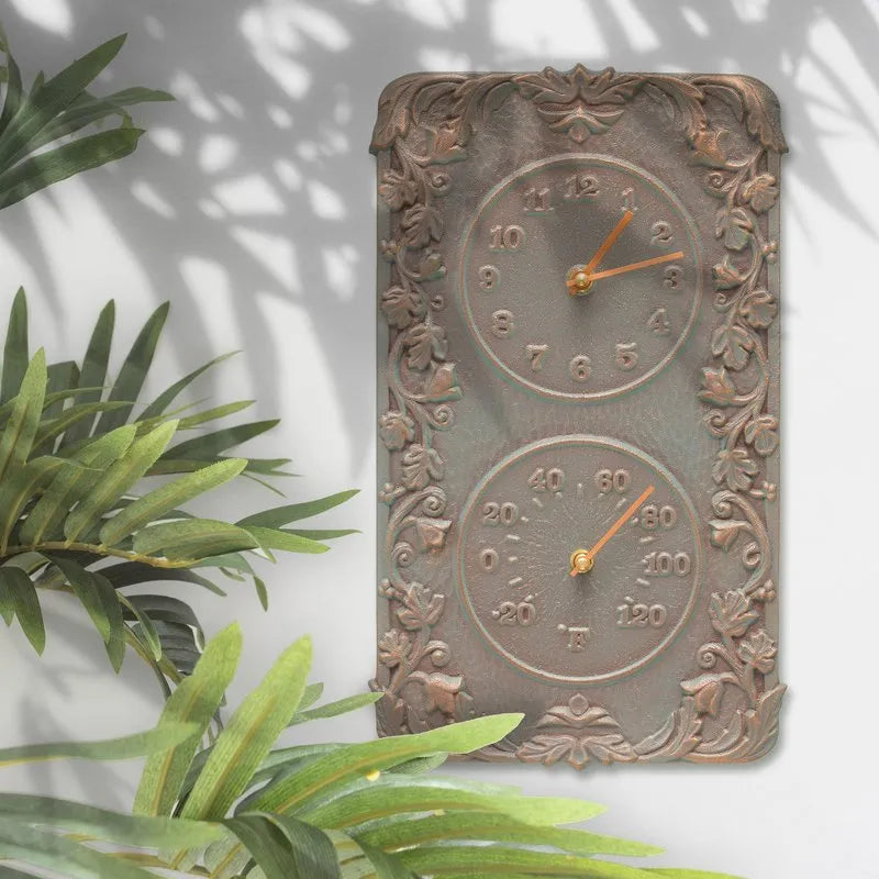 The 'Acanthus' Estate Gauge | 14" Vertical Outdoor Clock and Thermometer