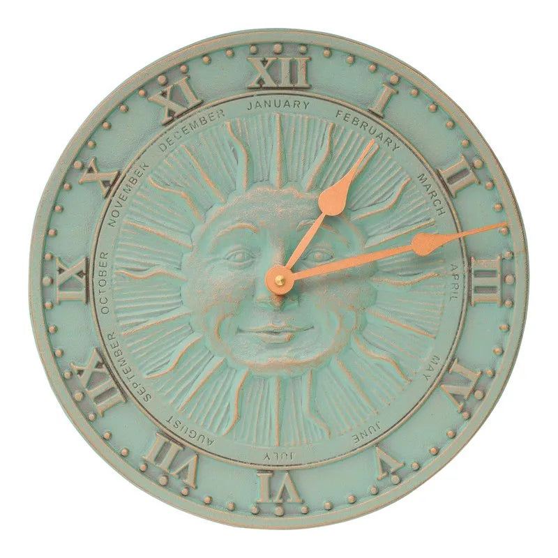 The Sunface Temporal Chronicle | 12" Hand-Cast Aluminum Celestial Outdoor Clock | Whitehall