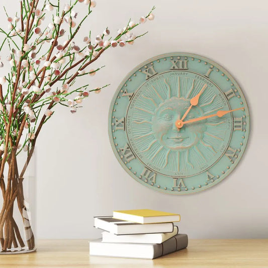 The Sunface Temporal Chronicle | 12" Hand-Cast Aluminum Celestial Outdoor Clock | Whitehall