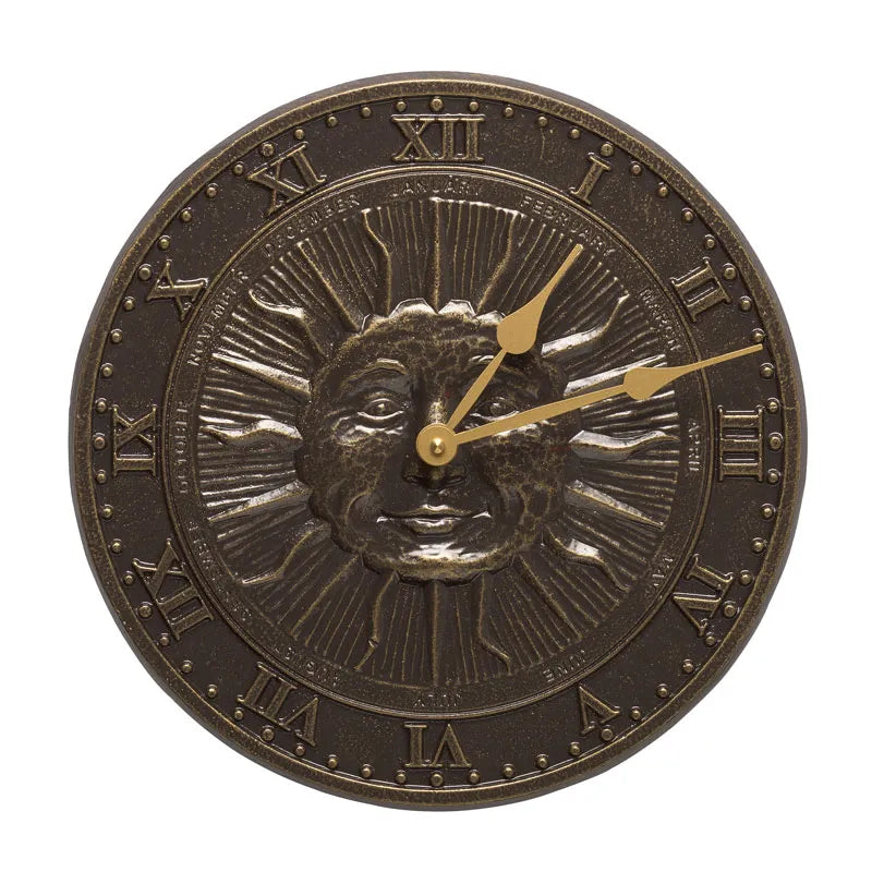 The Sunface Temporal Chronicle | 12" Hand-Cast Aluminum Celestial Outdoor Clock | Whitehall