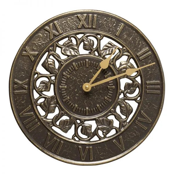 The Ivy Silhouette Temporal Register | 12" Hand-Cast Aluminum Outdoor Wall Clock | Whitehall