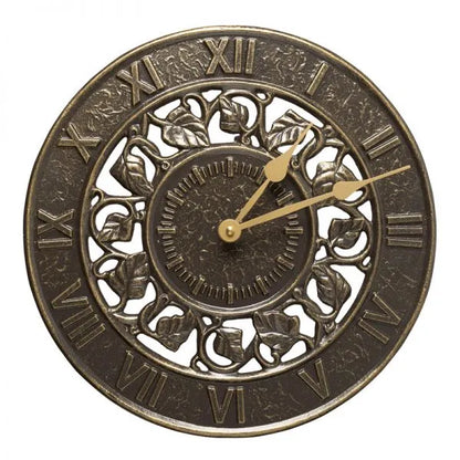 The Ivy Silhouette Temporal Register | 12" Hand-Cast Aluminum Outdoor Wall Clock | Whitehall