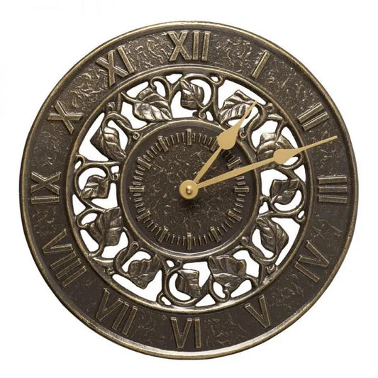 The Ivy Silhouette Temporal Register | 12" Hand-Cast Aluminum Outdoor Wall Clock | Whitehall