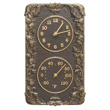 The 'Acanthus' Estate Gauge | 14" Vertical Outdoor Clock and Thermometer