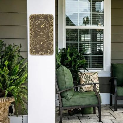 The 'Acanthus' Estate Gauge | 14" Vertical Outdoor Clock and Thermometer