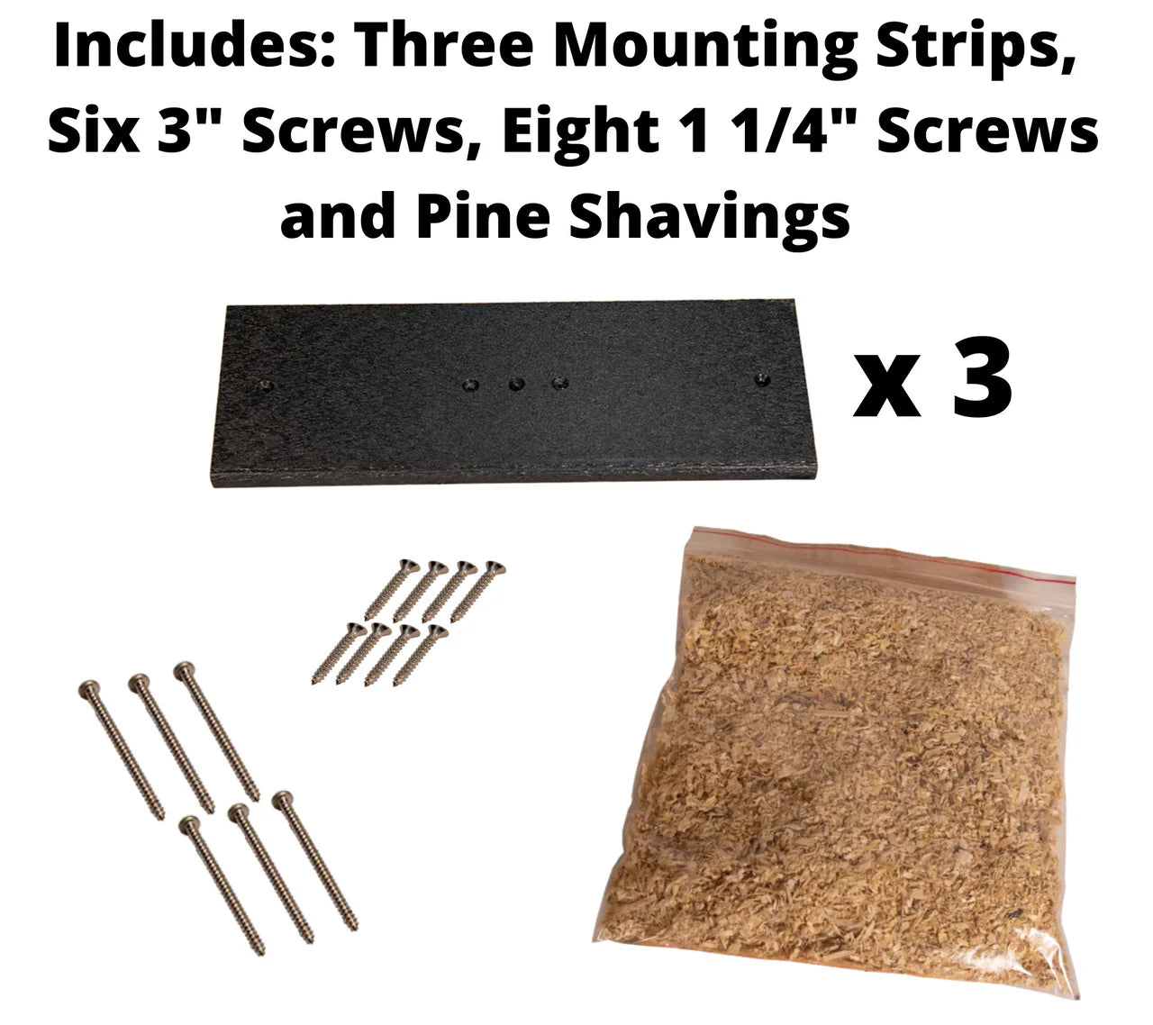 Items and hardware included with Recycled Poly-Lumber Barred Owl nesting box.