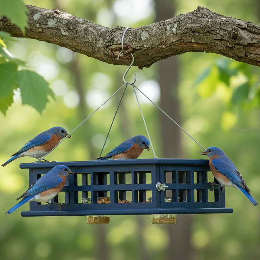 The 'Sky Diner' Deluxe Caged Platform Bluebird Feeder | JCS Wildlife Recycled Poly-Lumber Mealworm Feeder
