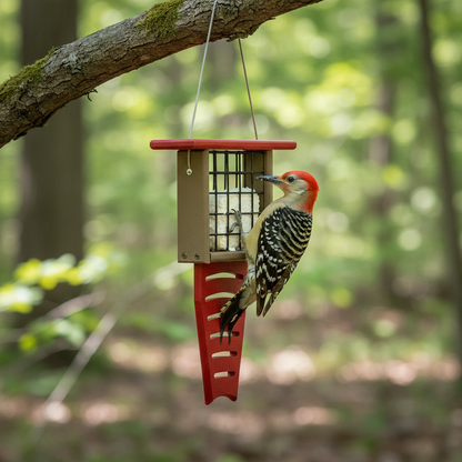 The 'Drum Line' Tail-Prop Suet Feeder | JCS Wildlife Recycled Poly-Lumber Woodpecker Suet Feeder