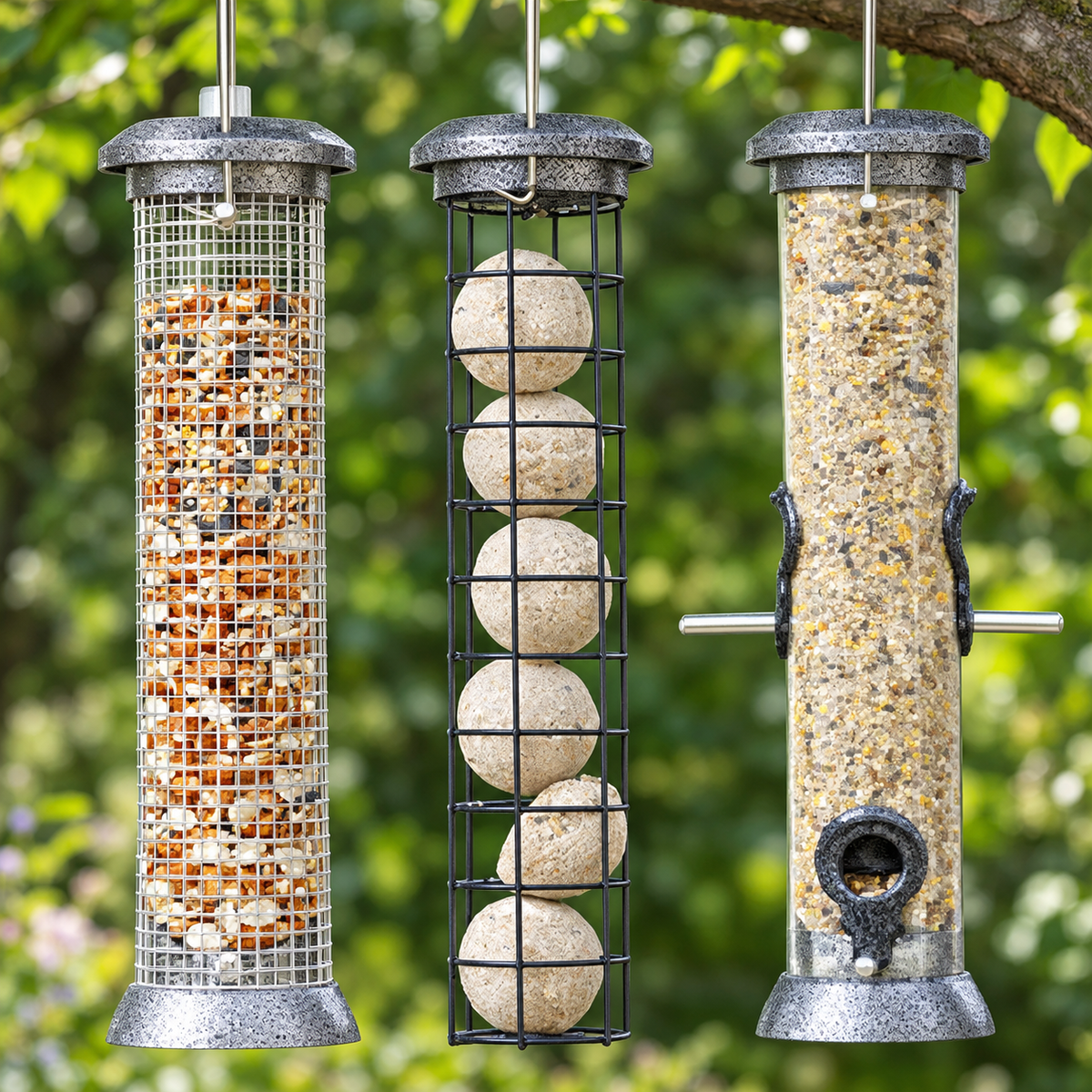The 'Silver Supper Grande' Curated Tube Bird Feeder Set