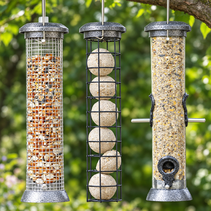 The 'Silver Supper Grande' Curated Tube Bird Feeder Set
