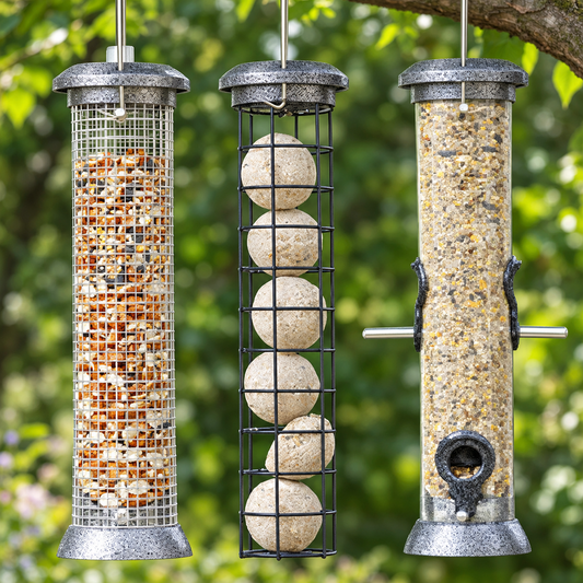 The 'Silver Supper Grande' Curated Tube Bird Feeder Set
