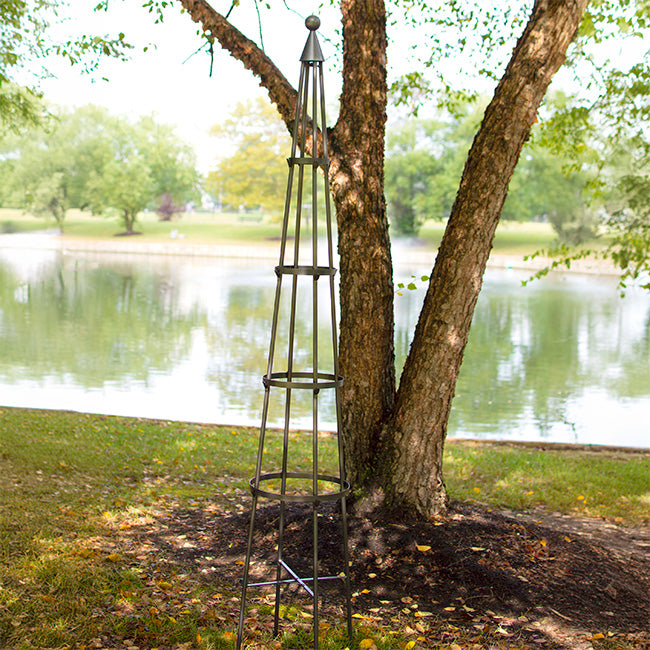 The 'Grand Spire' Garden Obelisk | Achla Designs Gray Metal Climbing Plant Trellis