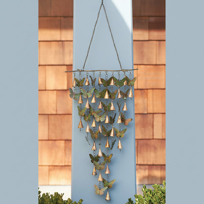 The Butterfly Chime Chromatic | 21" Verdigris and Copper Hanging Bell Chime | Ancient Graffiti