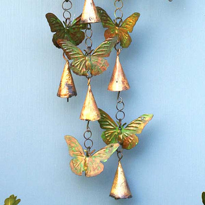The Butterfly Chime Chromatic | 21" Verdigris and Copper Hanging Bell Chime | Ancient Graffiti