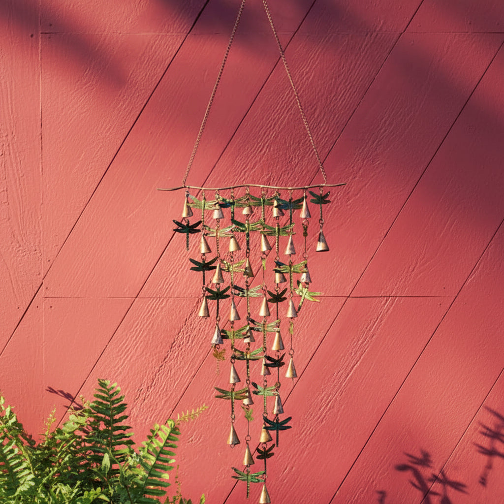 The Dragonfly Chime Odonata | 25" Verdigris and Copper Vertical Bell Chime | Ancient Graffiti