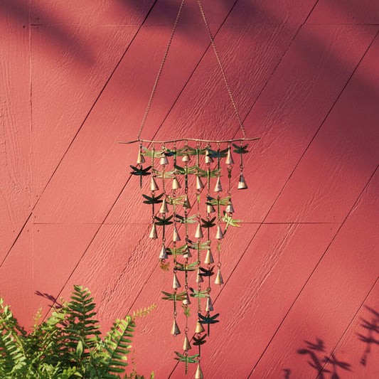 The Dragonfly Chime Odonata | 25" Verdigris and Copper Vertical Bell Chime | Ancient Graffiti