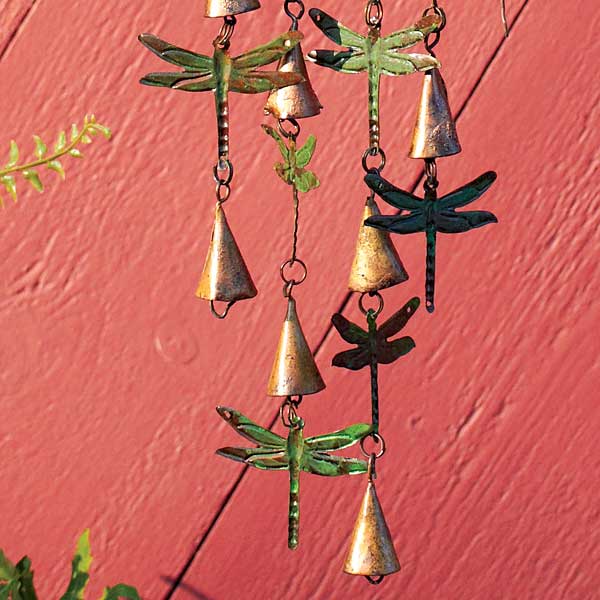 The Dragonfly Chime Odonata | 25" Verdigris and Copper Vertical Bell Chime | Ancient Graffiti
