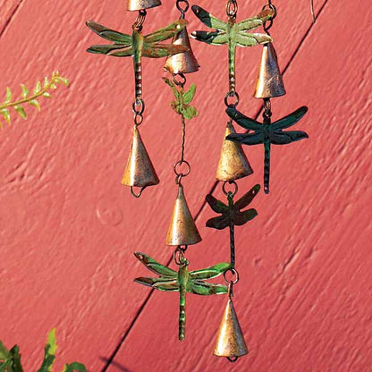 The Dragonfly Chime Odonata | 25" Verdigris and Copper Vertical Bell Chime | Ancient Graffiti