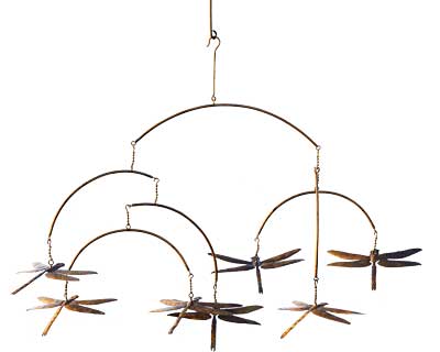 The Drifting Dragonfly Atmospheric Pivot | 31" Copper Steel Hanging Garden Mobile | Ancient Graffiti