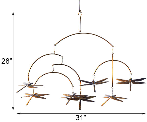 The Drifting Dragonfly Atmospheric Pivot | 31" Copper Steel Hanging Garden Mobile | Ancient Graffiti