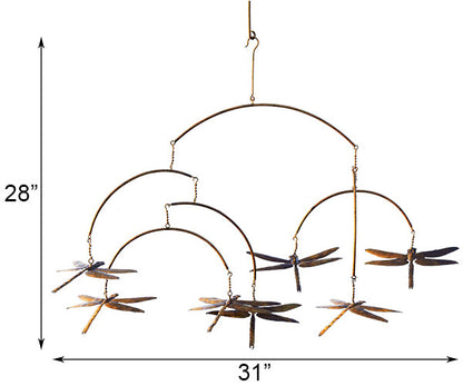 The Drifting Dragonfly Atmospheric Pivot | 31" Copper Steel Hanging Garden Mobile | Ancient Graffiti