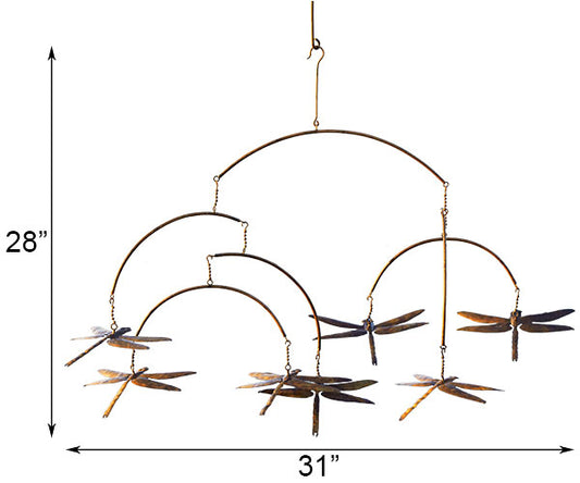 The Drifting Dragonfly Atmospheric Pivot | 31" Copper Steel Hanging Garden Mobile | Ancient Graffiti
