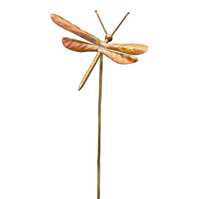 The Aureate Glider Flamed Copper Dragonfly | 29" Artisan Metal Garden Stake | Ancient Graffiti