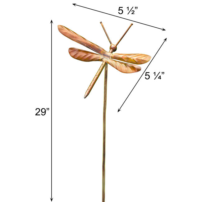 The Aureate Glider Flamed Copper Dragonfly | 29" Artisan Metal Garden Stake | Ancient Graffiti
