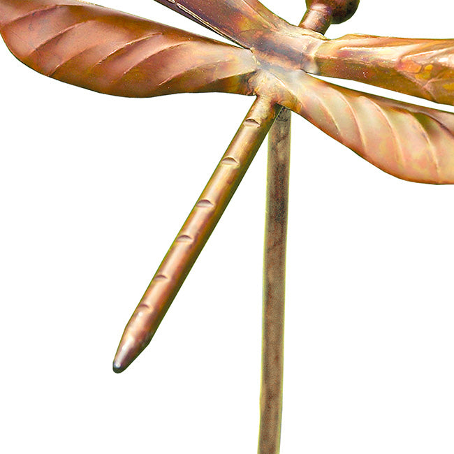 The Aureate Glider Flamed Copper Dragonfly | 29" Artisan Metal Garden Stake | Ancient Graffiti
