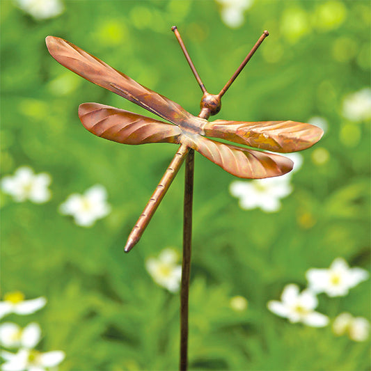 The Aureate Glider Flamed Copper Dragonfly | 29" Artisan Metal Garden Stake | Ancient Graffiti