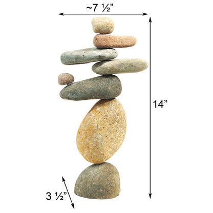 The Equilibrium Eight-Stone River Cairn | 14" Large Natural Stacking Stones Garden Art | Ancient Graffiti