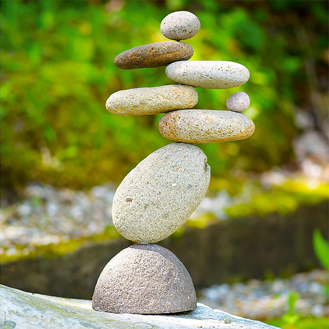 The Equilibrium Eight-Stone River Cairn | 14" Large Natural Stacking Stones Garden Art | Ancient Graffiti