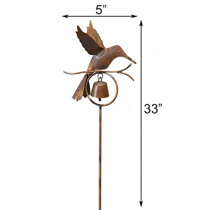 The 'Buzzing Bell Estate Pack' Hummingbird Garden Stake | Ancient Graffiti Flamed Copper Metal Hummingbird Bell Stake Set of 4