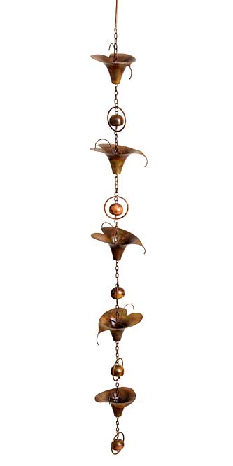 The Calla Lilly Sensory Solace | 47" Flamed Copper Lily Wind Chime and Hanging Bell Chain | Ancient Graffiti