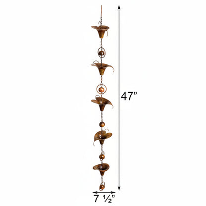 The Calla Lilly Sensory Solace | 47" Flamed Copper Lily Wind Chime and Hanging Bell Chain | Ancient Graffiti