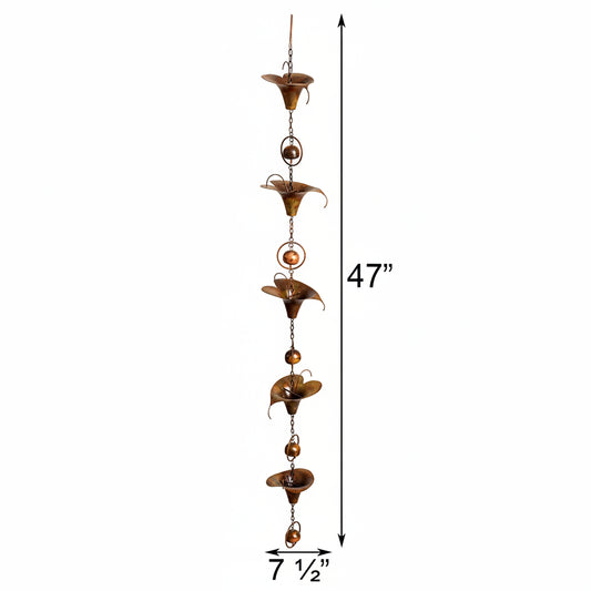 The Calla Lilly Sensory Solace | 47" Flamed Copper Lily Wind Chime and Hanging Bell Chain | Ancient Graffiti