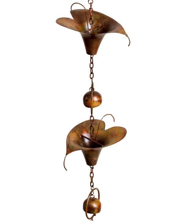 The Calla Lilly Sensory Solace | 47" Flamed Copper Lily Wind Chime and Hanging Bell Chain | Ancient Graffiti