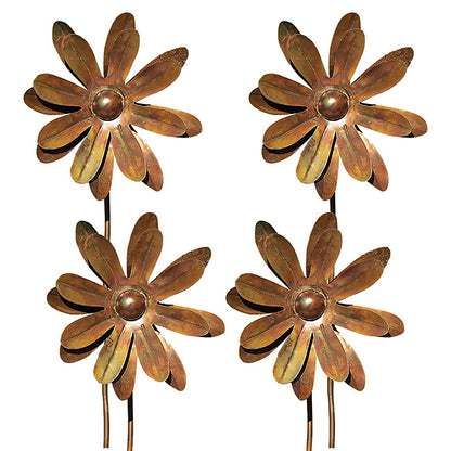 The Zinnia Kinetic Cluster | Set of 4 Flamed Copper Steel Wind Spinners | Ancient Graffiti